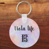 ヴィオラライフアルトクレフ、 音符記号パープルピンクティール（緑がかった色）水彩 キーホルダー (正面)