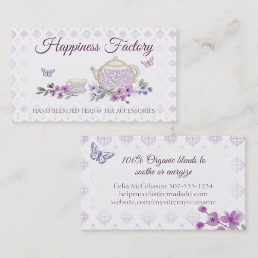 ヴィオリーティーカップティーポット蝶の名刺 名刺 (正面/裏面)