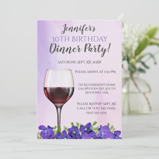 ヴィオレットとワイングラス30th誕生日ディナーパーティー 招待状 (スタンド正面)