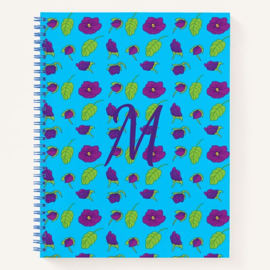 ヴィオレットと緑葉の背景モノグラム ノートブック (正面)