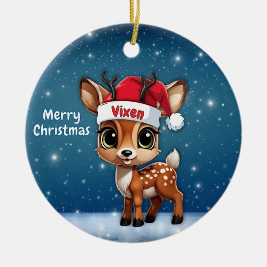 ヴィクセンジカ、子ジカ、メスジカ、トナカイ🦌 🎄 セラミックオーナメント (正面)