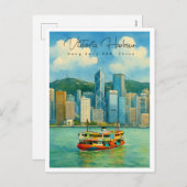 ヴィクトリアハーバー 香港 レトロ トラベル シーズンポストカード (正面/裏面)