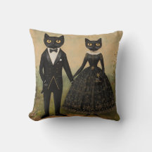 ヴィクトリアンゴシックな黒猫のカップルのヴィンテージフォークアート
