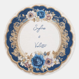 ヴィクトリアンサファイアブルーゴールドシェルブディングウェディング ラウンドシール