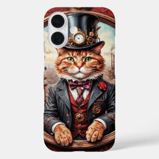 ヴィクトリアンスチームパンク貴族猫トップハットカバー iPhone 16ケース
