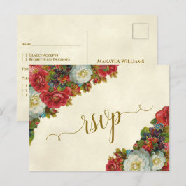 ヴィクトリアンローズのエレガントな秋の結婚式RSVP ポストカード