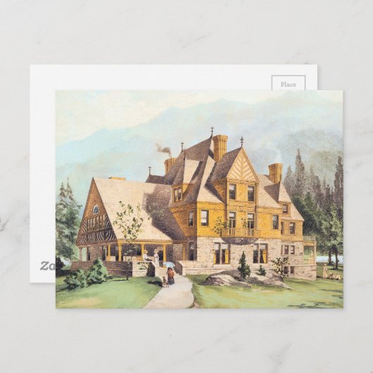 ヴィクトリアン様式の豪華な黄色の邸宅 ポストカード (正面/裏面)