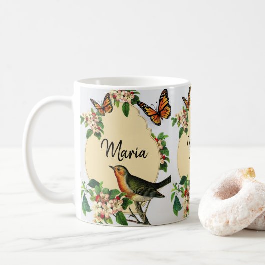 ヴィクトリアン様式の鳥と花柄マグカップ コーヒーマグカップ (ドーナツ)