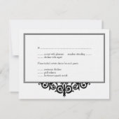 ヴィクトリアン結婚式の出欠返信カード 黒白スクロール 出欠カード (裏面)