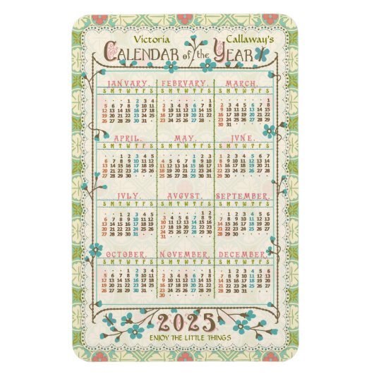 ヴィクトリアン アートヌーボー 2025 カレンダー 年間カスタム マグネット (縦)