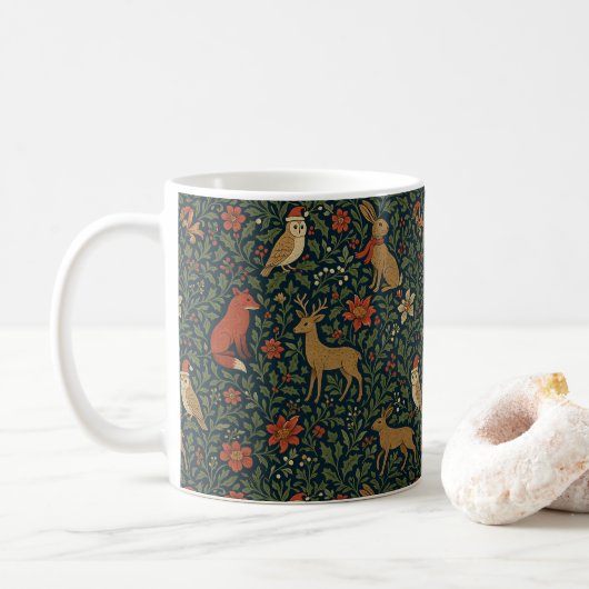 ヴィクトリアン・クリスマスの動物と植物柄  コーヒーマグカップ (ドーナツ)