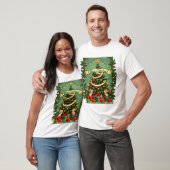 ヴィクトリアン・クリスマスの幸せなネズミ 赤と緑のヒイラギ Tシャツ (ユニセックス)