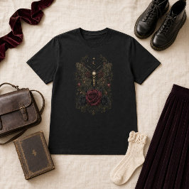 ヴィクトリアン・ゴシック デスヘッドホソバ蛾 ブルゴーニュローズ Tシャツ