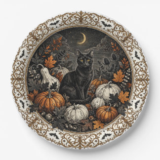 ヴィクトリアン・ゴシック・ハロウィン・黒猫ディナープレート ペーパープレート