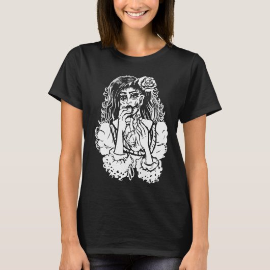 ヴィクトリアン ゴシック パンクのゾンビ娘 ハートを食べる Tシャツ (正面)