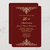 ヴィクトリアン ゴールド アンティーク ゴールド 50周年記念 赤 招待状 (正面/裏面)