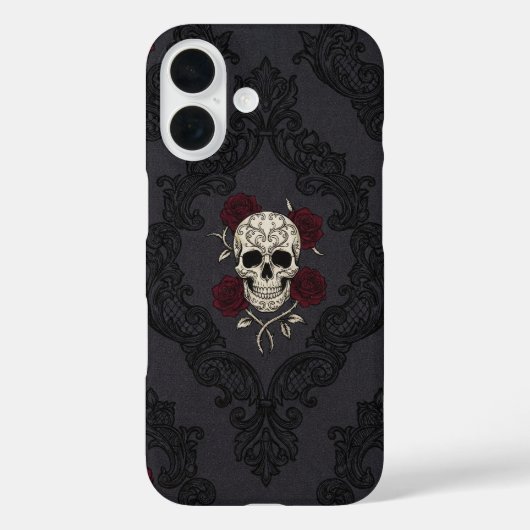 ヴィクトリアン・スカル&ローズ ダマスク柄 フォンケース Case-Mate iPhoneケース (裏面)