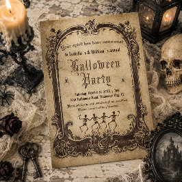 ヴィクトリアン・スケルトンのゴシック・ハロウィン 招待状