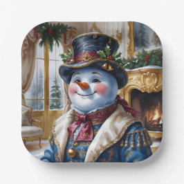 ヴィクトリアン・スノーマンクリスマスデザイン ペーパープレート