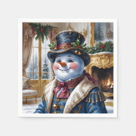 ヴィクトリアン+スノーマン+クリスマス デザイン スタンダードカクテルナプキン