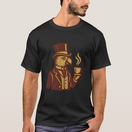 ヴィクトリア時代のオウムのティータイムイラスト Tシャツ (正面)