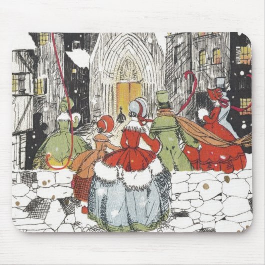 ヴィクトリア時代のクリスマスの教会へ行く人々 マウスパッド (正面)