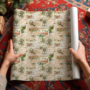 ヴィクトリア時代のクリスマスカードコラージュ ラッピングペーパー