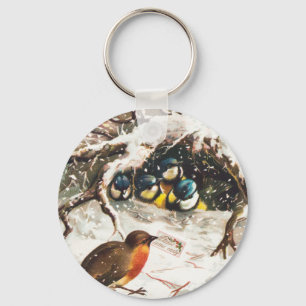ヴィクトリア時代のクリスマスカード 鳥 キーホルダー
