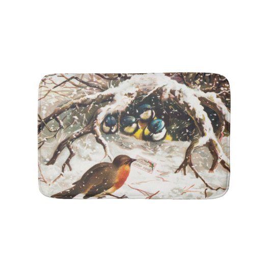 ヴィクトリア時代のクリスマスカード 鳥 バスマット (正面)
