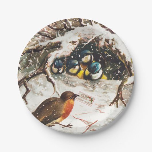 ヴィクトリア時代のクリスマスカード 鳥 ペーパープレート (正面)