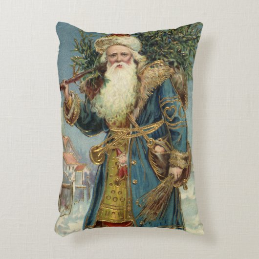 ヴィクトリア時代のサンタクロースとクリスマスツリー アクセントクッション (正面(垂直))