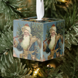 ヴィクトリア時代のサンタクロースとクリスマスツリー キューブオーナメント