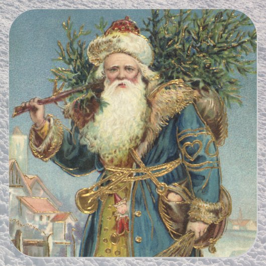 ヴィクトリア時代のサンタクロースとクリスマスツリー スクエアシール