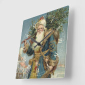 ヴィクトリア時代のサンタクロースとクリスマスツリー スクエア壁時計 (傾斜)