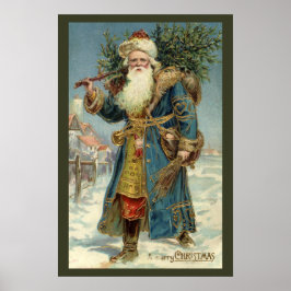 ヴィクトリア時代のサンタクロースとクリスマスツリー ポスター