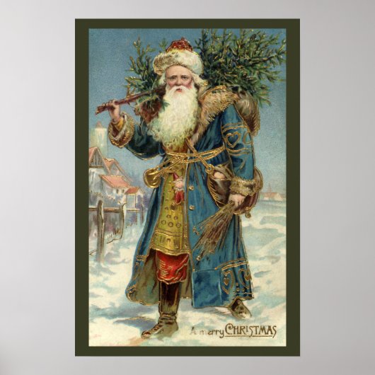 ヴィクトリア時代のサンタクロースとクリスマスツリー ポスター (正面)