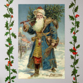 ヴィクトリア時代のサンタクロースとクリスマスツリー ポスター