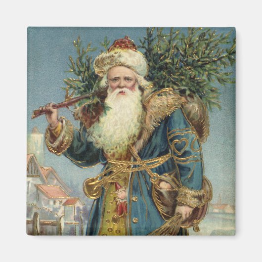 ヴィクトリア時代のサンタクロースとクリスマスツリー マグネット (正面)