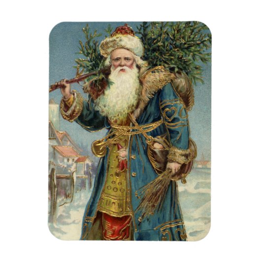 ヴィクトリア時代のサンタクロースとクリスマスツリー マグネット (縦)