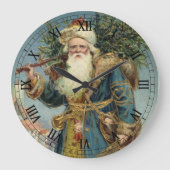ヴィクトリア時代のサンタクロースとクリスマスツリー ラージ壁時計 (正面)