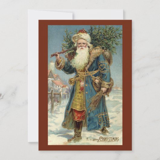 ヴィクトリア時代のサンタクロースとクリスマスツリー 招待状 (正面)