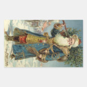 ヴィクトリア時代のサンタクロースとクリスマスツリー 長方形シール (正面)