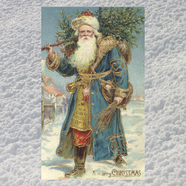 ヴィクトリア時代のサンタクロースとクリスマスツリー 長方形シール