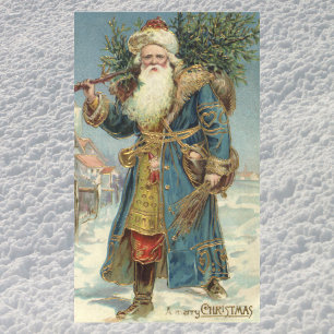 ヴィクトリア時代のサンタクロースとクリスマスツリー 長方形シール
