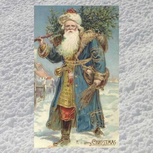 ヴィクトリア時代のサンタクロースとクリスマスツリー 長方形シール