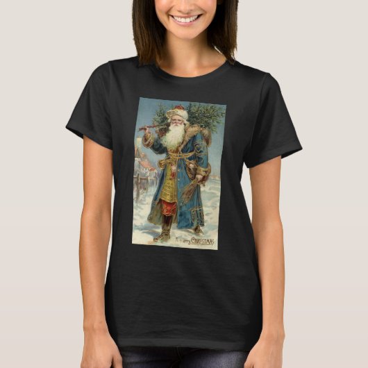 ヴィクトリア時代のサンタクロースとクリスマスツリー Tシャツ (正面)