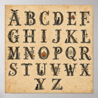 ヴィクトリア時代のハロウィンアルファベット文字 ポスター