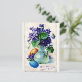 ヴィクトリア時代のバイオレットと卵のイースターグリーティング ポストカード (スタンド正面)