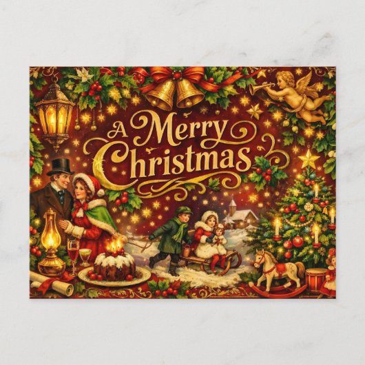 ヴィクトリア時代のメリークリスマス休日 シーズンポストカード (正面)