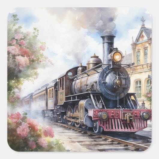 ヴィクトリア時代の列車のある風景 スクエアシール (正面)
